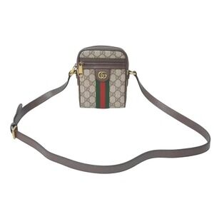 GUCCI Sherry Line shoulder bag GG canvas leather Beige Tan brown